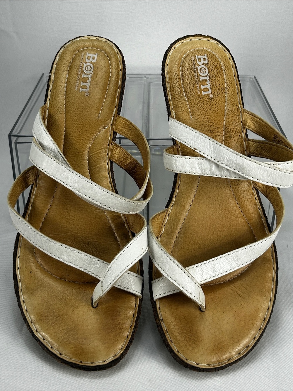 Born Women’s White Leather Strappy Slide Sandals